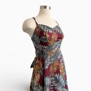 Tailor Sweetheart Tropical Burgundy Smocked Dress Small S Pinup